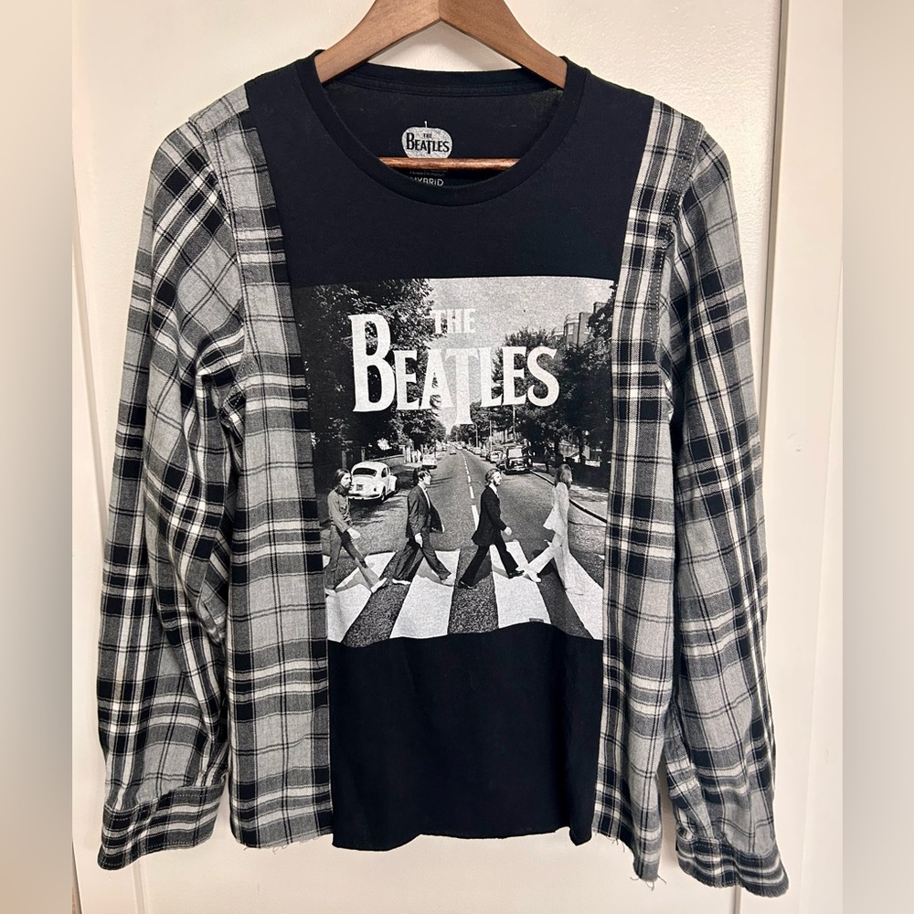 The Beatles Plaid Long Sleeve Upcycled Shirt
